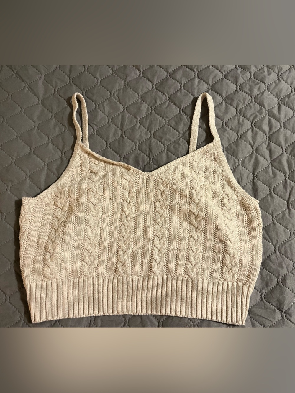 American Eagle Outfitters Cream Cable Knit Crop Tank